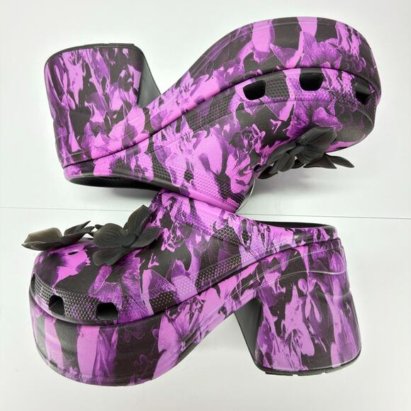Crocs Siren Hyper Floral Clog Purple Black Women Size 9 High Heel 4" Mules Retro - Picture 4 of 13